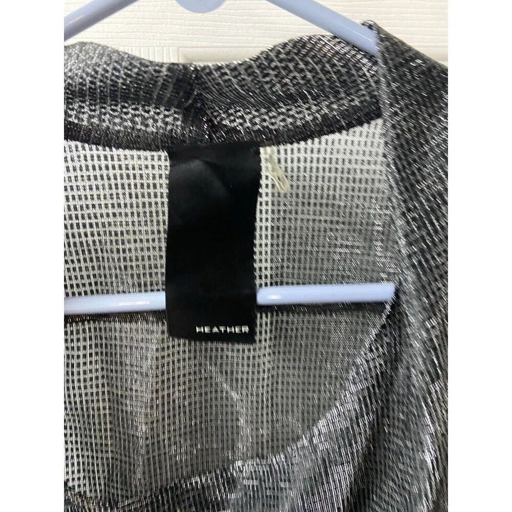 Heather Metallic Tank Womens Small Medium Silver Black Sleeveless Semi Sheer